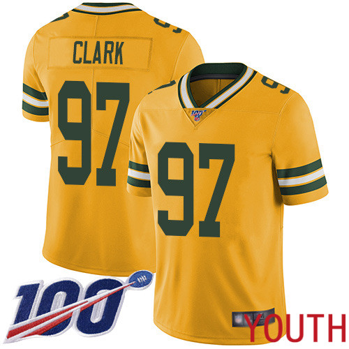 Green Bay Packers Limited Gold Youth #97 Clark Kenny Jersey Nike NFL 100th Season Rush Vapor Untouchable